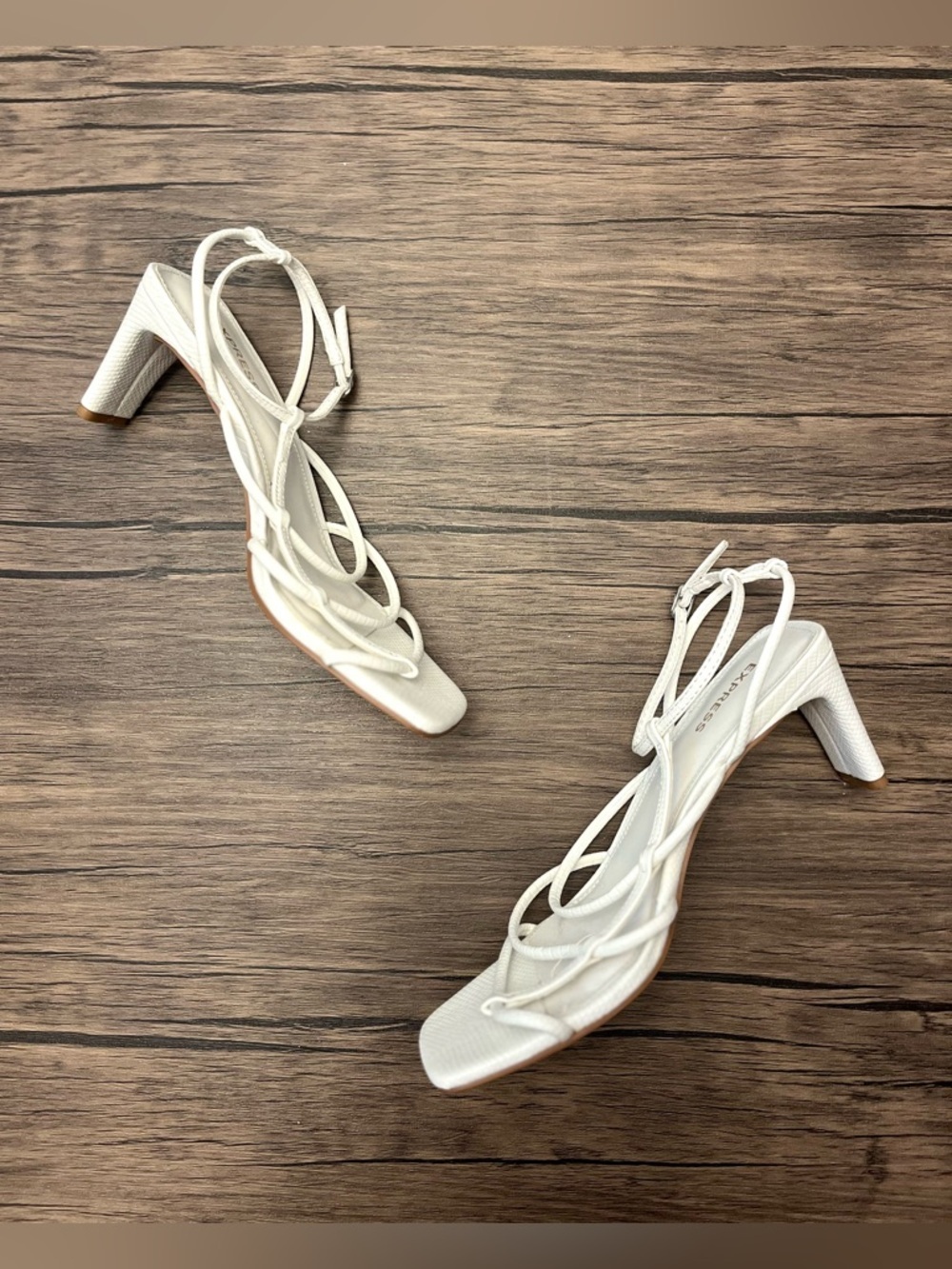 Express White Braided Strappy Slingback Heels - Picture 3 of 7